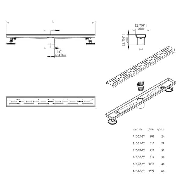 Linear Shower Drain with Copper Drain Body 36x22 / Standard Grate