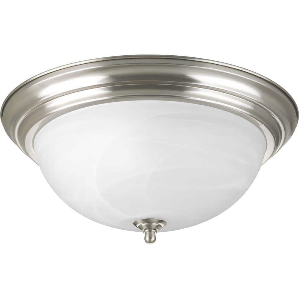15.25 in. 3-Light Brushed Nickel Flush Mount with Alabaster Glass