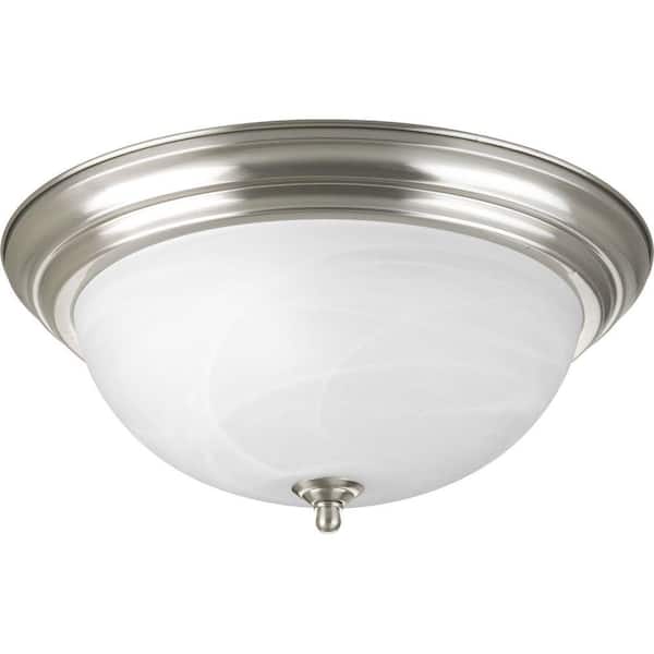 15.25 in. 3-Light Brushed Nickel Flush Mount with Alabaster Glass