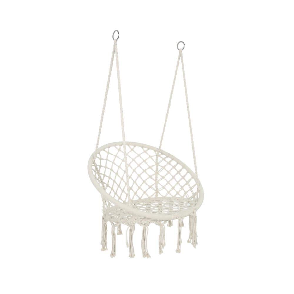 2.6 ft. Patio Hanging Rope Hammock Swing Hammock Chair in Beige, Max 330 Lb