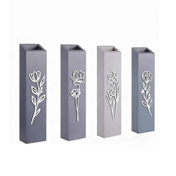 12 in. x 2 in. Gray Wood Wall Planters with 3D Floral Design 4-Pack