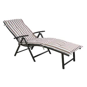 Cozy Aluminum Folding Outdoor Reclining 7 Adjustable Chaise Lounge Chair with Beige White Stripe Cushion