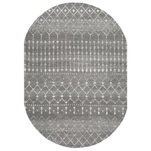 Blythe Modern Moroccan Trellis Doormat 3 ft. x 5 ft. Dark Gray Oval Rug