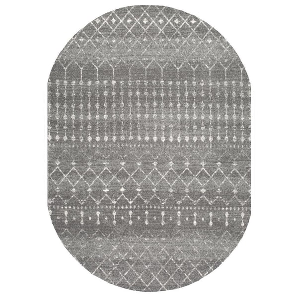nuLOOM Blythe Modern Moroccan Trellis 5 ft. x 8 ft. Dark Gray Oval Rug