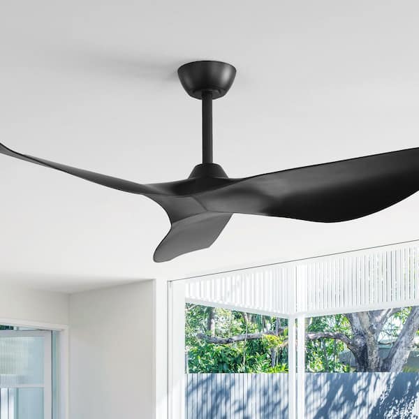 38 in., Black Indoor Downrod Mount Ceiling Fan with Remote Control and DC Motor for Living Room