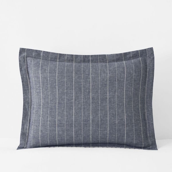 Legends Hotel Washed Linen Cotton Yarn-Dyed Wide Stripe Deep Navy Standard Sham