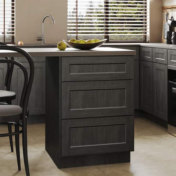 Unbranded 24 in. W x 24 in. D x 34.5 in. Ready to Assemble Plywood Base Kitchen Cabinet with 3-Drawers in Shaker Charcoal