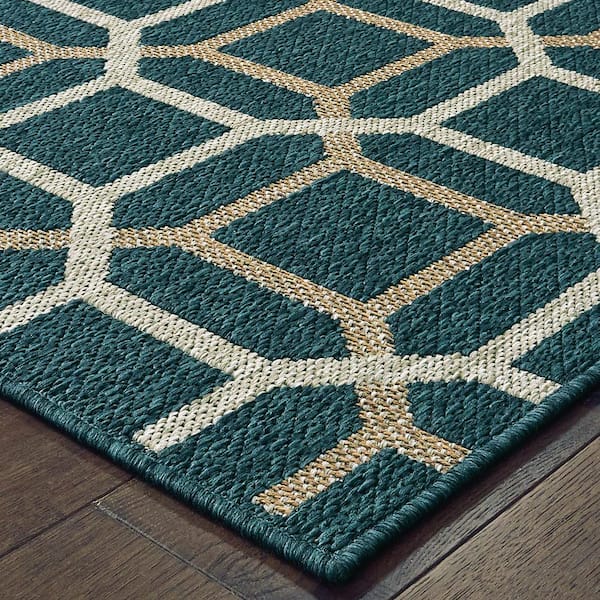 Bermuda Blue/Grey 7 ft. x 9 ft. Geometric Indoor/Outdoor Patio Area Rug