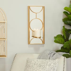 18 in. Gold Metal Geometric Pillar Wall Sconce with Mirror Backing