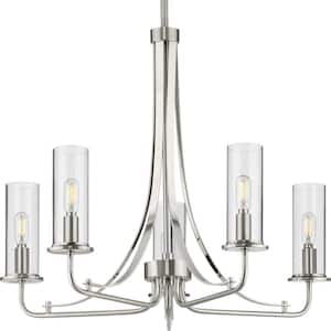 Riley Collection 5-Light Brushed Nickel Clear Glass New Traditional Chandelier Light