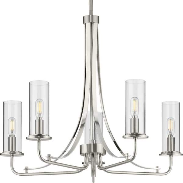 Progress Lighting Riley Collection 5-Light Brushed Nickel Clear Glass New Traditional Chandelier Light
