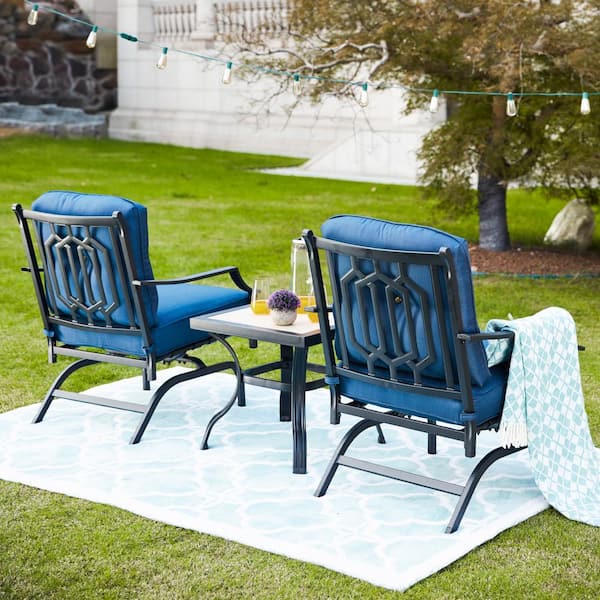 Patio Festival 3-Piece Metal Patio Conversation Set with Gray Cushions