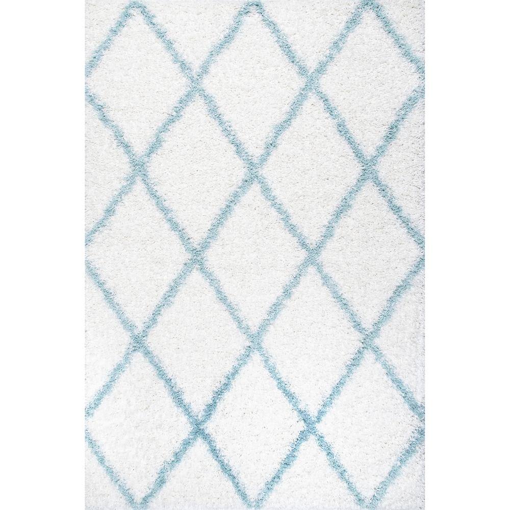 Blue Geometric Shag Oval 4' x 6' Area Rug
