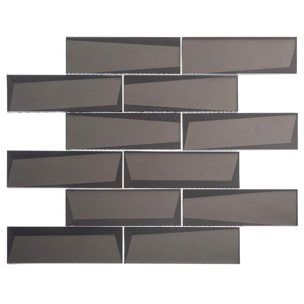 Daazen Moch Black 5 in. x 6.5 in. 3-D Look Brick-Joint Glass Mosaic Wall Ti