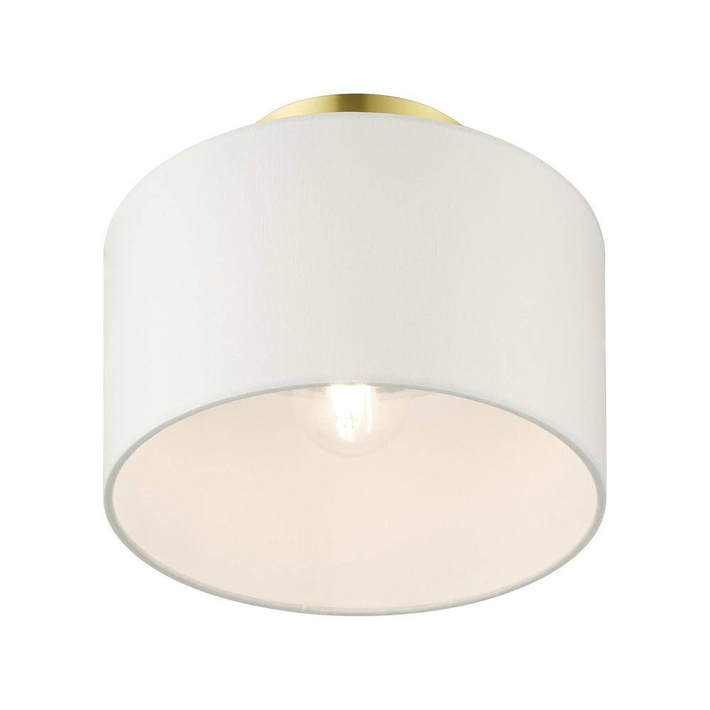 Satin Brass Glass Drum Indoor/Outdoor Semi-Flush Mount Light