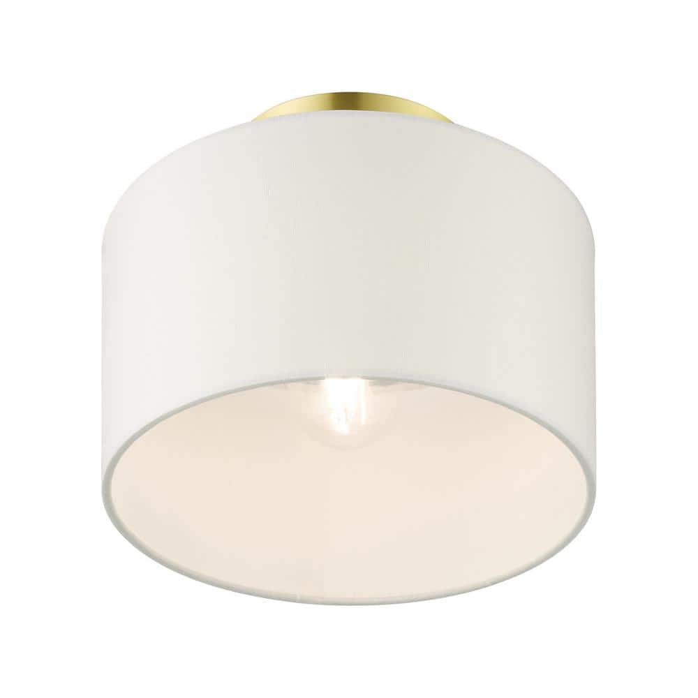 Satin Brass Glass Drum Indoor/Outdoor Semi-Flush Mount Light