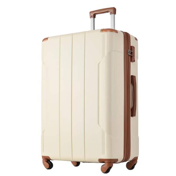Tatahance 24 in. Brown White ABS Hard Shell Lightweight Luggage Spinner Suitcase with TSA Lock