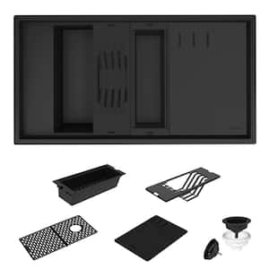 epiStage 18 x 34 in. DropIin/Undermount Single Bowl Black Granite Composite Kitchen Sink