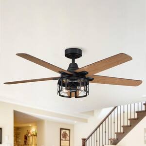 52 in. Indoor Matte Black Reversible Blades Industrial Ceiling Fan with Remote Control and Light Kit