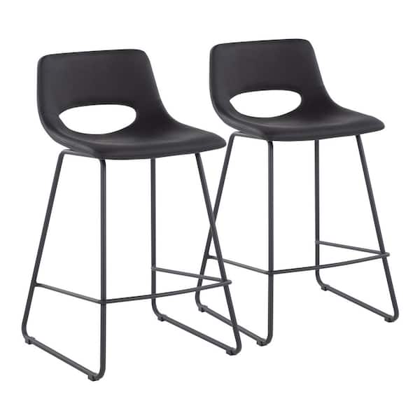 Lumisource Robbi 33 in. Black Faux Leather and Black Steel Counter Height Bar Stool (Set of 2)