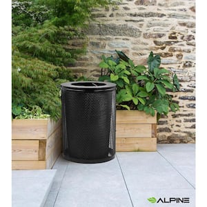 36 Gal. Black Steel Diamond Outdoor Commercial Trash Can with Flat Lid and Removable Liner