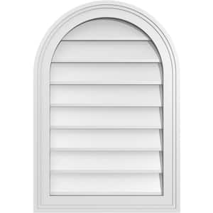 18 in. x 26 in. Round Top Surface Mount PVC Gable Vent: Decorative with Brickmould Frame