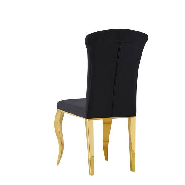 Black Velvet Upholstered Dining Chair Modern Accent Side Chair with Gold  Metal Legs (Set of 2)