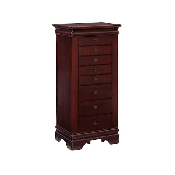 Linon Home Decor Leo Marquis Cherry Brown Wood Free-Standing 20.13 in. W Jewelry Armoire