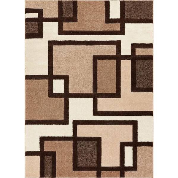 Well Woven Ruby Imagination Squares Cream 4 ft. x 5 ft. Modern Geometric Area Rug