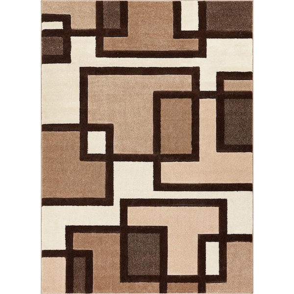 Well Woven Ruby Imagination Squares Cream 5 ft. x 7 ft. Modern Geometric Area Rug