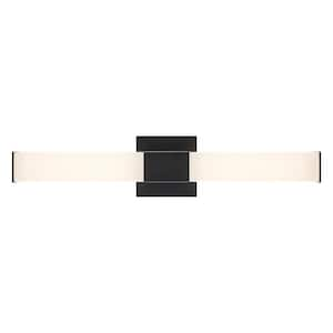 24 in. 2-Light Integrated LED Black Bathroom Vanity Light Fixture with Rectangular Acrylic Shade