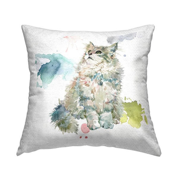 Stupell Industries Cat on Modern Splash Multi-Color Square Outdoor Throw Pillow