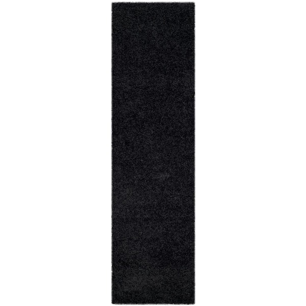 SAFAVIEH Laguna Shag Black 2 ft. x 6 ft. Solid Runner Rug