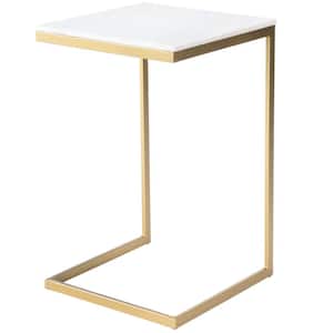 Lawler 16 in. W Gold C-Shape Marble & Metal Side Table