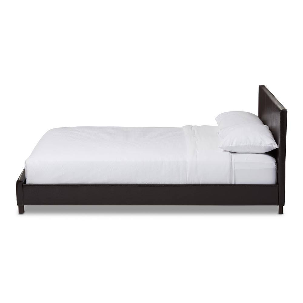 Dark Brown Faux Leather Upholstered Queen Platform Bed with Slats