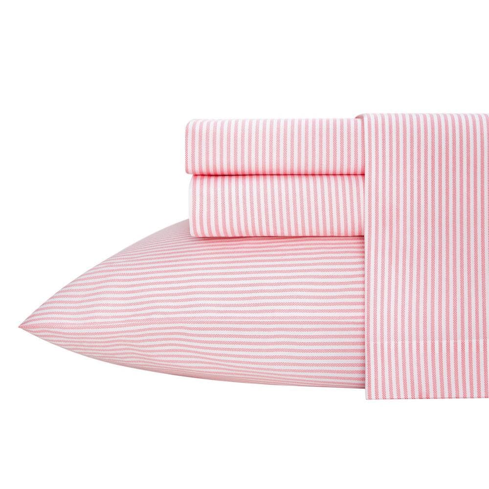 Twin Pink Stripe Cotton Percale Sheet Set