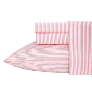 Oxford Stripe 3-Piece Pink Cotton Twin Sheet Set