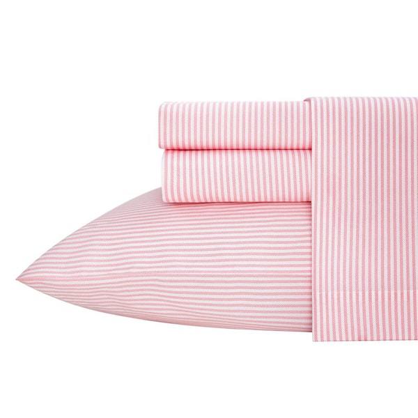 Poppy & Fritz Oxford Stripe 4-Piece Pink Cotton Full Sheet Set
