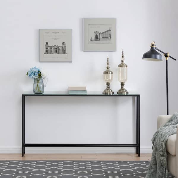 Southern Enterprises Quenn 56 in. Black Standard Rectangle Mirrored Console Table