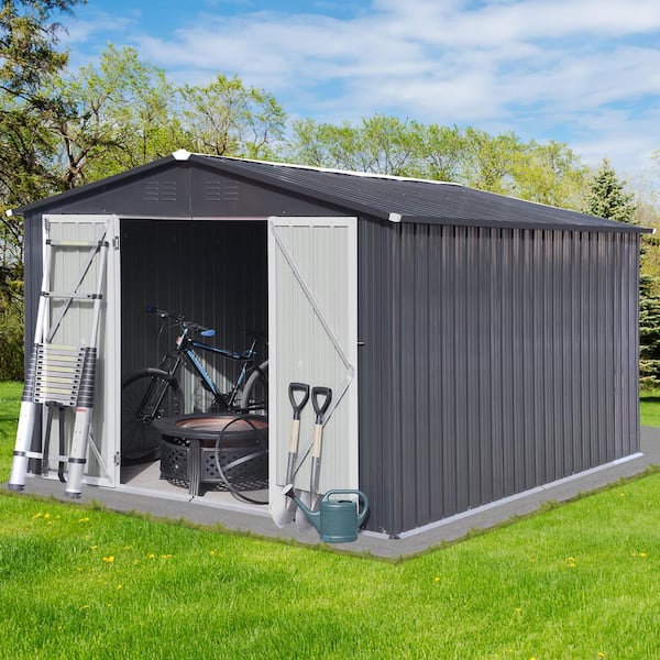 10 ft. W x 12 ft. D Outdoor Metal Shed Utility Tool House with Aluminum Alloy Frame and Door Dark Gray (120 sq. ft.)