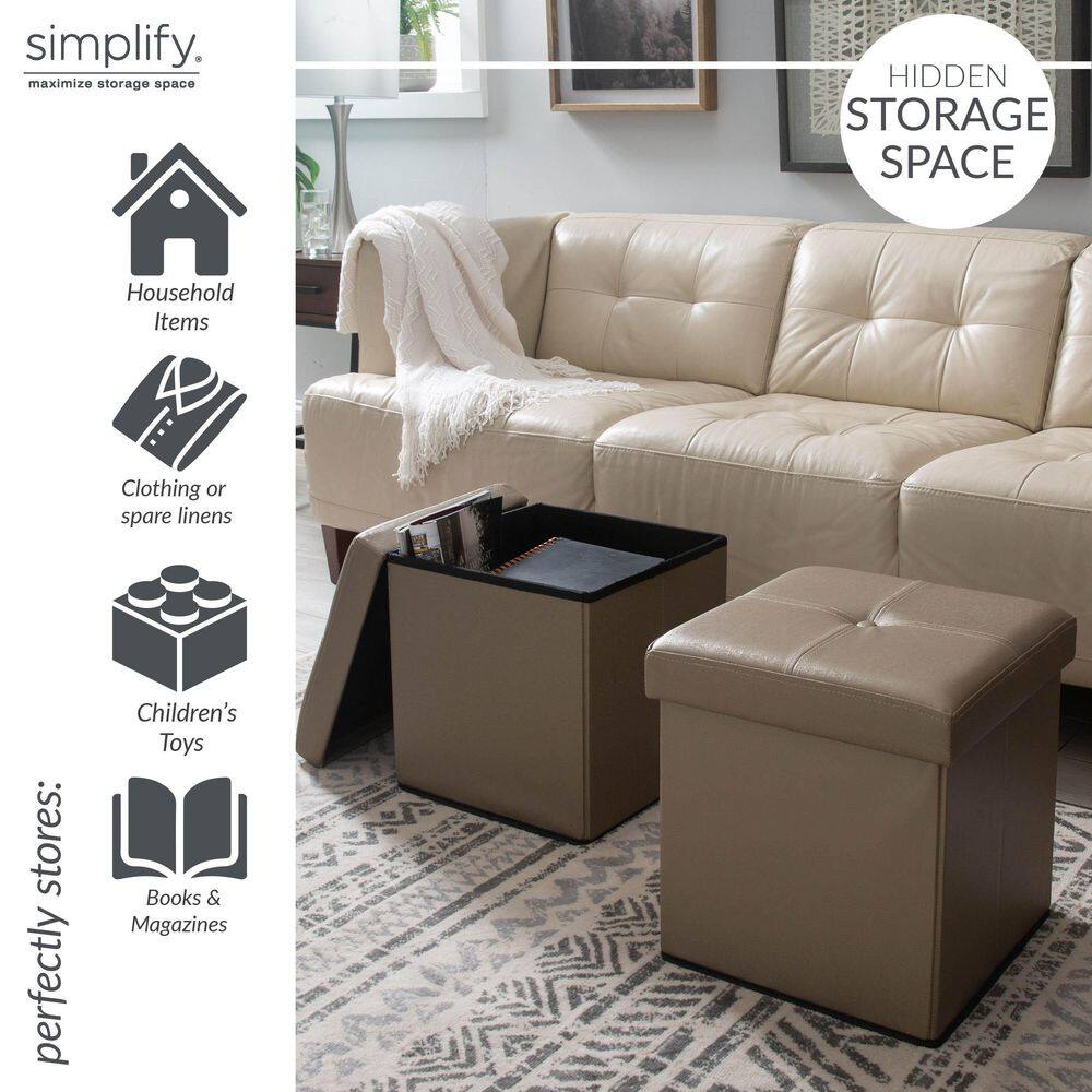 Bronze Faux Leather Folding Storage Ottoman Cube