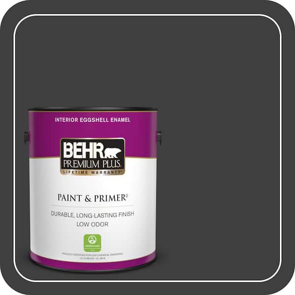 BEHR PREMIUM PLUS 1 gal. Black Eggshell Enamel Low Odor Interior Paint & Primer