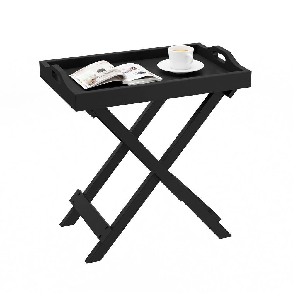 Black Wooden Folding End Table with Removable Tray - thumbnail 3
