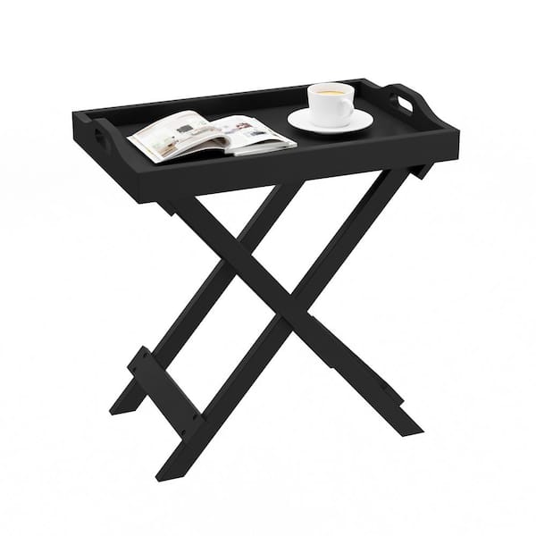 Lavish Home Black Wooden Folding End Table with Removable Tray HW0200184