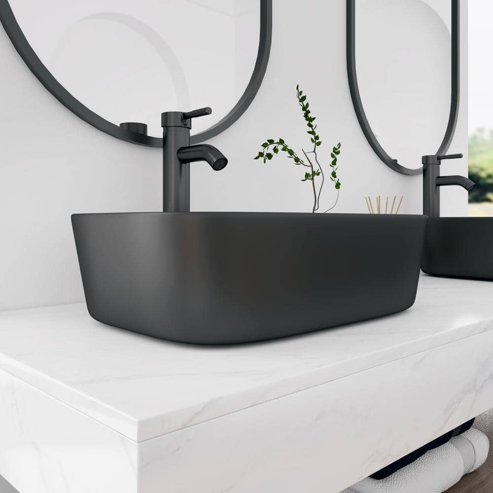 Salerno Matte Black Ceramic Rectangular Vessel Sink