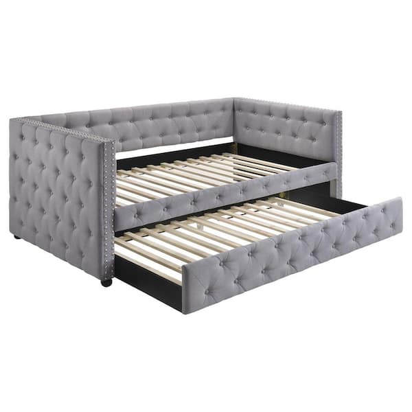 Coaster Mockern Gray Twin Tufted Upholstered Daybed with Trundle 302161 ...