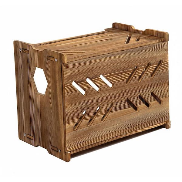 Solid Wood Projector Shelf Router Projector Stand Storage Box Cover Cable Management Rustic Brown