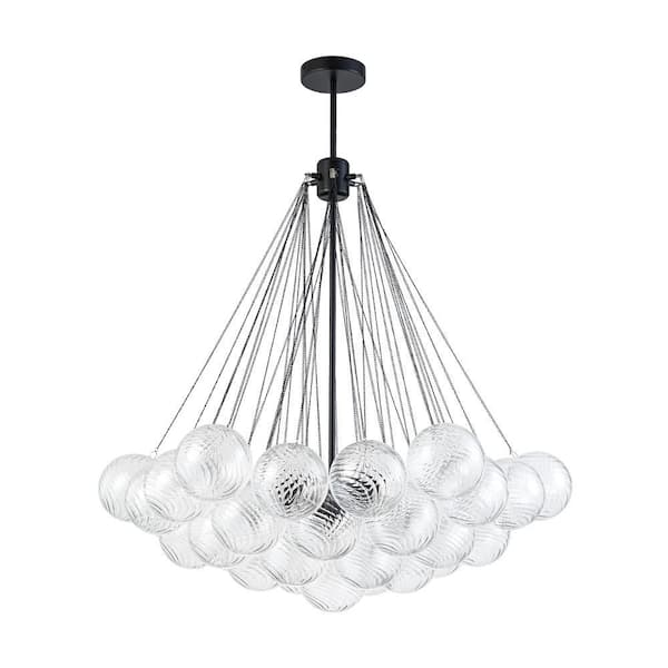 Alma 3-Light 31.5 in.W Matte Black Modern Bubble Cluster Chandelier with Twisted Rib Glass for Living Room