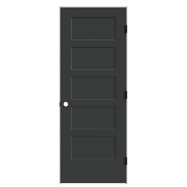 Masonite 30" x 80" 5-Panel Bayshore Left-Hand Solid Core Jet Black Molded Composite Single Prehung Interior Door with Flat Jamb
