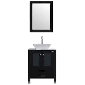 Wonline 24.5 in. W x 21.7 in. D x 61 in. H Single Sinks Bath Vanity in Black with Glass Top and Mirror